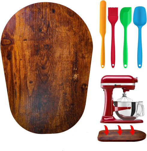 Wooden Sliding Mat for Kitchen Aid Stand Mixer 6/7/8Qt with 4 Silicone Kitchen Tools
