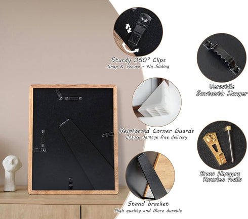 8x10 5x7/6x8, Picture Frame with Mat for USA-Sourced Natural Walnut Wood Handcrafted Rounded Corner with Real Glass