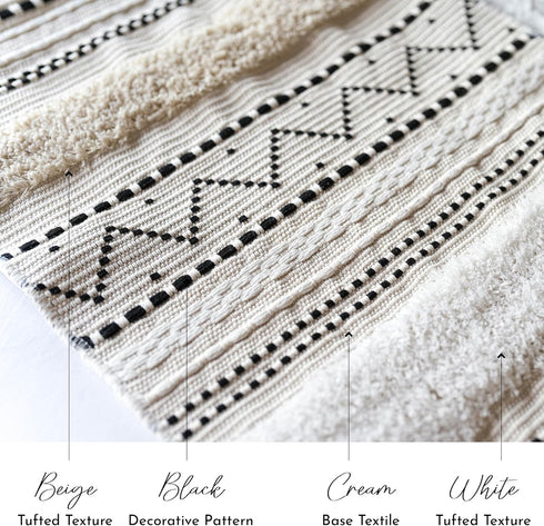 16x39 INCH BlissBlush Long Vertical Wall Hanging Tapestry Woven Boho Farmhouse Decor Black Beige Cream Tassel Handmade