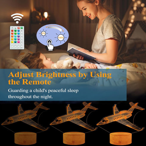 3D 16 Airplane Night Light, Plane Gifts, Aviation Illusion Night Light with Colors Changing, Remote Control with Timer