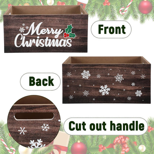 Namalu Christmas Hot Cocoa Bar Storage Box Wooden Crate with Handles Hot Cocoa Decorative Rustic Farmhouse Wood Basket