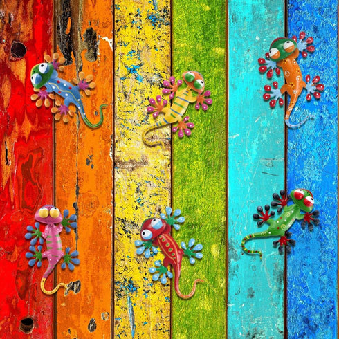 YEAHOME 6 Pack Metal Geckos Inspirational Wall Art, Mexican Outdoor Decor for Farmhouse, Porch, Lawn, Fence