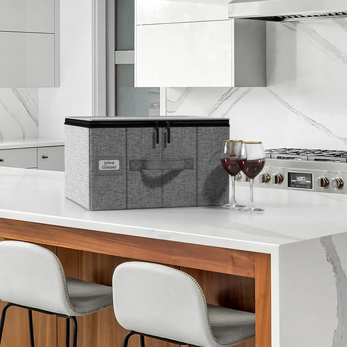 Sorbus Stemware Storage Cases, Hard Shell Wine Glass Storage Box with Dividers for 12 Crystal Glassware