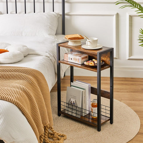 3 UTMZ001H IBUYKE Narrow Side Table with Storage Shelf, Tier End Table,Modern Sofa Table,Small Nightstand with Magazine