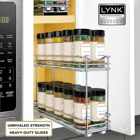 4-3/8 inch 2 LYNK PROFESSIONAL Pull Out Spice Organization for Cabinets - Wide Spice Rack for Inside Cabinets, Slide