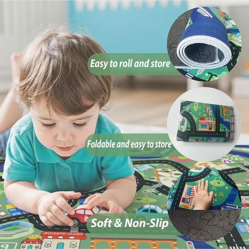 4'x6' Kids Car Rug Play Mat - City Road Map for Toy Cars, Non-Slip, Machine Washable, Educational Carpet for Playroom