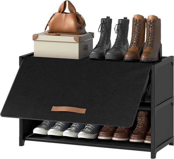 Shoe Rack, 3 Tier Shoe Storage Cabinet with Door 12 Pair Plastic