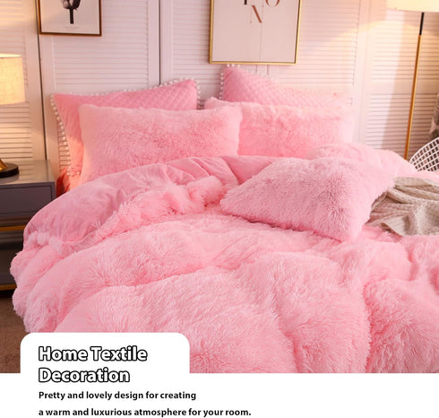 LIFEREVO 2 Pack Fluffy Faux Fur Pillow Shams, 18 x 18 Inches Luxury Decorative Cushion Covers, Pink, Zipper Closure