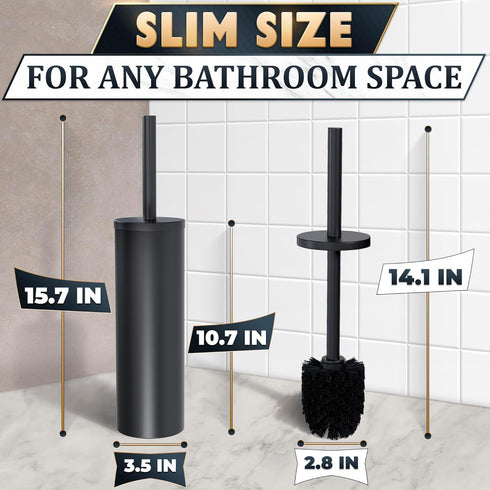 Set Black Toilet Brush and Holder - Scratch Resistant Black Toilet Bowl Brush and Holder with Soft Bristles Replaceable
