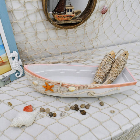 17 Inch White Wooden Boat Tray Decor Decorative Nautical Boat Ornament Decor Wood Boat Tray Decorations Beach Theme