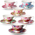 BTaT- Tea Cups and Saucers, Set of 6, 8 oz, Floral Design,