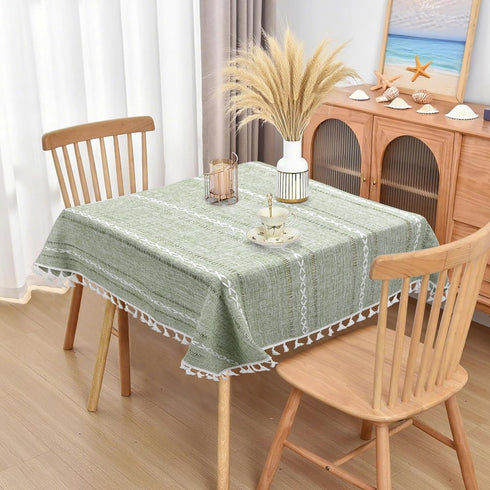 36''x36'', Summer Boho Small Square Tablecloth Sage Green Linen Coffee Table Cover, Spring Nightstand Cover Top, End