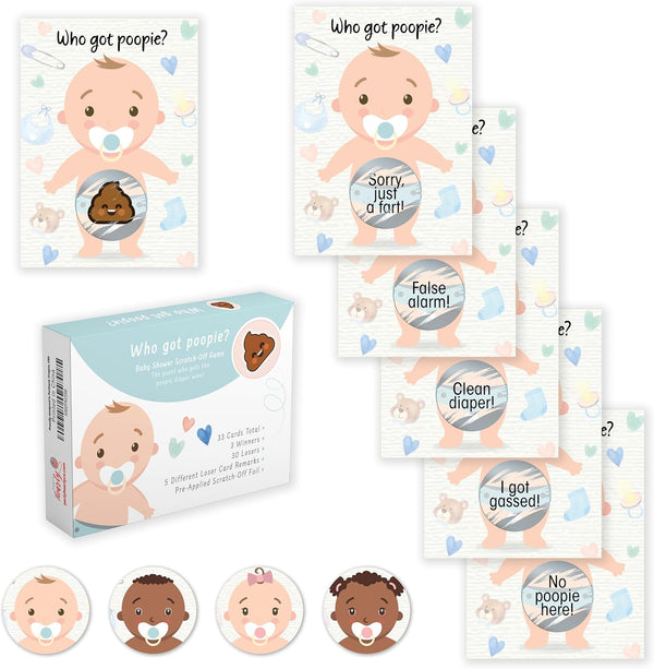 Party Hearty Baby Shower Games, 33 Poopie Emoji Scratch Off Lottery Tickets for Girl and Boy