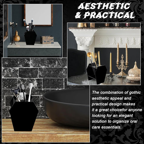 MUOUAKATE 3 Gothic Decor Coffin Toothbrush Holders for Bathrooms - Black Acrylic Halloween Goth Bathroom Decor, Spooky