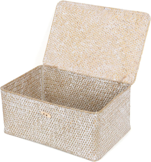 FEIALNDUO Wicker Shelf Baskets with Lid - Seagrass Storage Bins Rectangular Handwoven Basket Boxes for Home Organizer