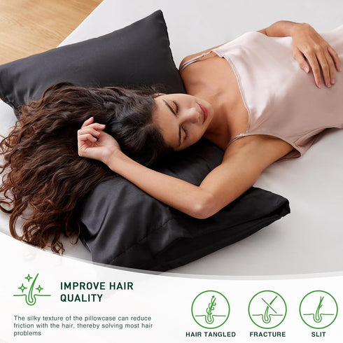 Love's Cabin Satin Pillowcase for Hair and Skin, Queen Size Set of 2, Black, Satin Cooling Pillow Cover
