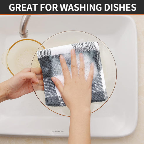 Homaxy 100% Cotton Waffle Weave Check Plaid Dish Cloths, 12 x 12 Inches, 6-Pack Super Soft & Absorbent Dish Towels
