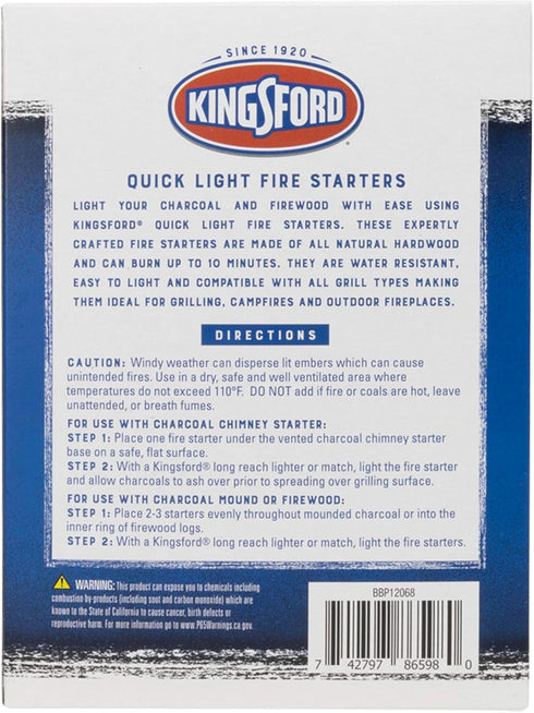 32 Count Kingsford Quick Light Fire Starter Rolls, All Natural Hardwood with Paraffin, Water Resistant and Easy
