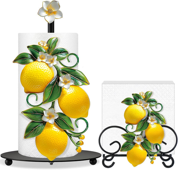 Shellwei 2 Pcs Lemon Paper Towel Holder with Round Base Lemon Bathroom