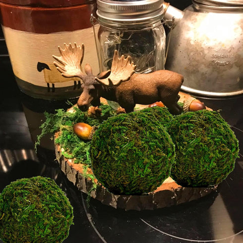 BYHER Handmade Natural Green Moss Decorative Ball, Set of 6 (3.5")