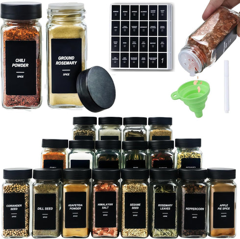 36Pcs Spice Jars Containers with Labels4oz Black Seasoning Bottles with Shaker Lids