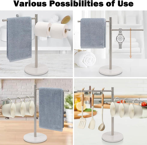 Standing Hand Towel Holder, Marble Base Towel Rack with 304 Stainless Steel, Countertop Stand Towel Ring for Kitchen