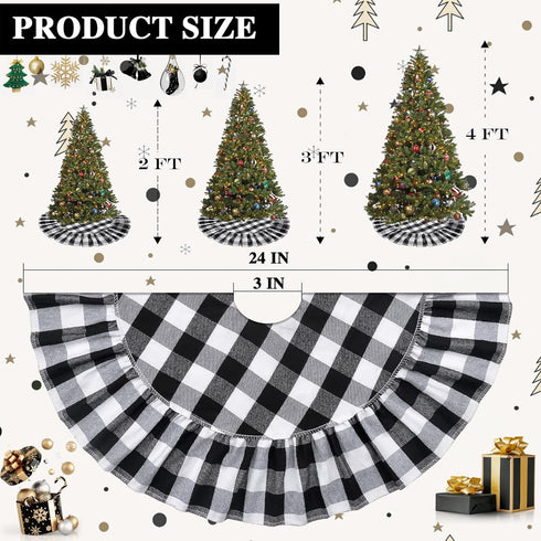 Yuboo Buffalo Plaid Tree Skirt, Black and White Check Mini 24 Inch for Tabletop Holiday Decor