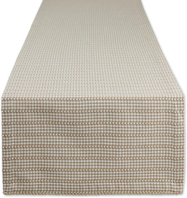 DII Farmhouse Gingham Checked Table Runner, 14x72, Stone