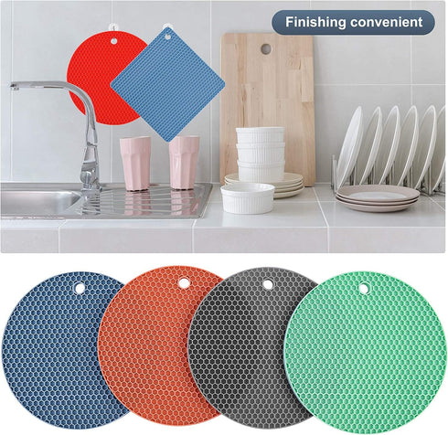 Trivets for Hot Pots and Pans, Decorative Silicone Hot Pads for Kitchen Counter, 4 pcs Square