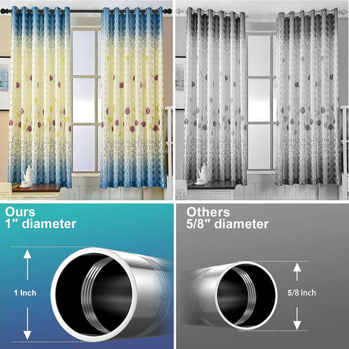 Curtain Rod, 48" - 84" Adjustable Black Curtain Rods for Windows, 1" Diameter with Brackets