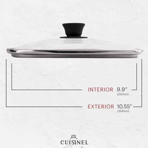 Cuisinel Cast Iron Square Grill Pan with Glass Lid, Pan Scraper, Handle Cover - 10.5" Pre-Seasoned