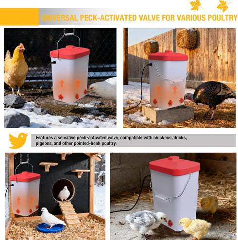 3 4 Tetuga Heated Chicken Waterer Gallon Poultry Water Heater with Nipples Freeze Proof Chick Waterer Heater for Winter