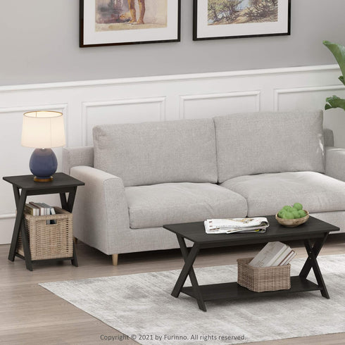 FURINNO Modern Simplistic End Table, 1-Pack Without Tray, Espresso