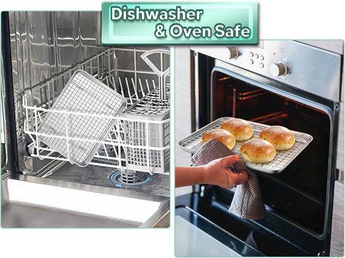 TeamFar Toaster Oven Pan with Cooling Rack Set, 10.5’’ x 8’’ Stainless Steel Baking Pan Tray with Mini Grid Rack