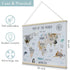 32x24 Extra Large World Map Poster for Kids Embroidered Canvas Wall Hanging with Wood Hanger, Neutral Montessori