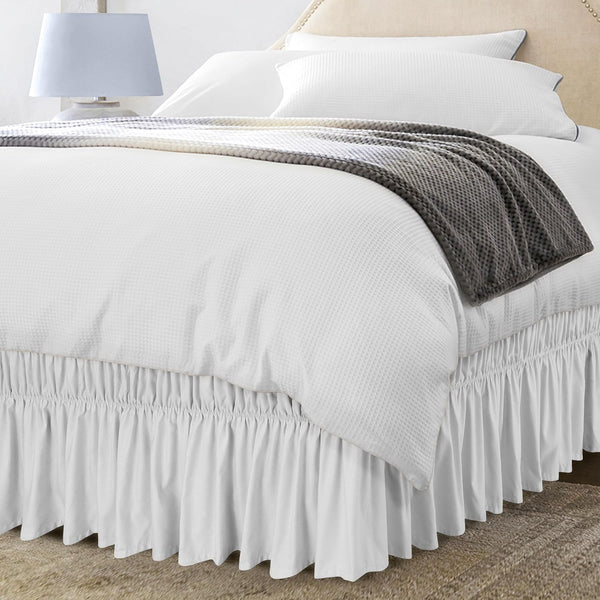 Utopia Bedding Queen Elastic Bed Ruffle, Microfiber Bed Skirt with Adjustable Elastic Belt, 16 Inch Drop, White