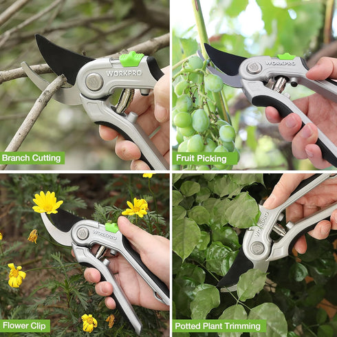 WORKPRO Bypass Pruning Shears, 8" Hand Pruners with Aluminum Handle and Sharp SK5 Blades for Gardening
