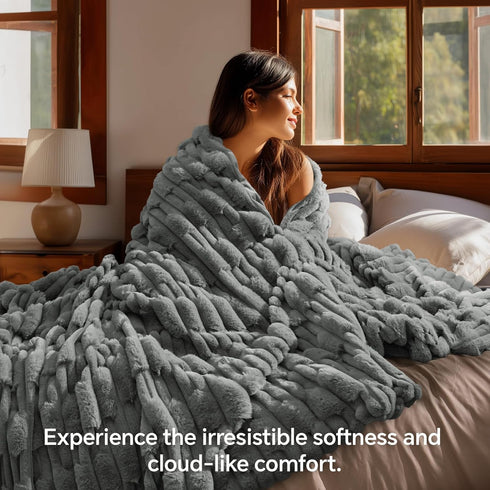 Cozy 50x60 inch, BEDELITE Faux Fur Grey Throw Blanket for Couch - Super Soft & Plush Striped Blanket for Sofa and Room