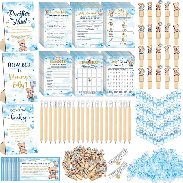 Sherr 476 Pcs Bear Baby Shower Games 6 Sets Activities Cards Pacifier