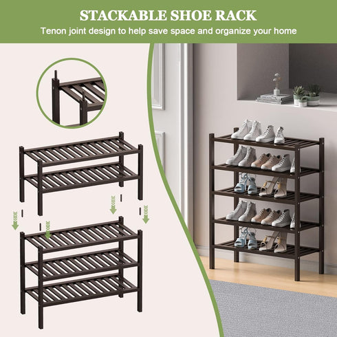 ROMGUAR CRAFT 2 Closet 27"x12"x14" Tier (Thick) Bamboo Shoe Rack for Free Standing Wood Shoe Shelf for Entryway Small
