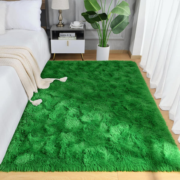 AROGAN Luxury Soft Shaggy Carpet, 3x5 Feet Green Fluffy Bedroom Rug for