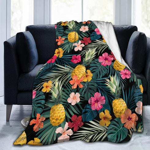 Perinsto Palm Leaves Hibiscus Flowers Hawaii Throw Blanket Ultra Soft Warm All Season