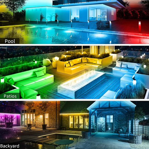 IP68, KSIPZE Outdoor led Strip Lights Waterproof RGB Outdoor led Lights with Button & Bluetooth App Control, Music