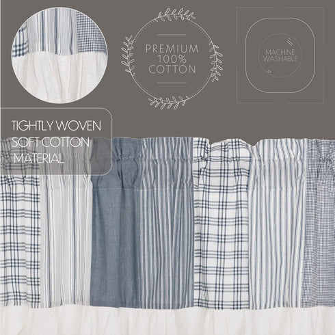 VHC Brands Sawyer Mill Blue Patchwork Cotton Kitchen Window Curtain Valance 19x60 Farmhouse