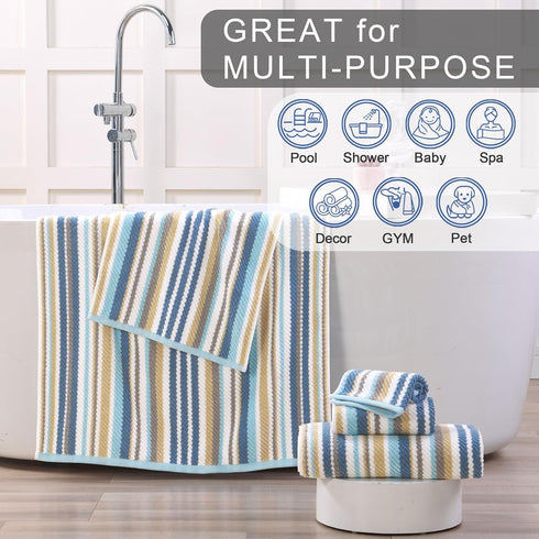 Set, 6PC 100% 13"x13" Set VOOVA & MOVAS Striped Wash Cloths Bathroom Washcloths - Cotton | Quick Dry | Soft |