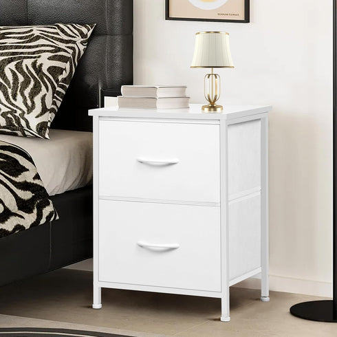 LOFTEY White Nightstand, Bedside Table with 2 Fabric Drawers, Small Kids Night