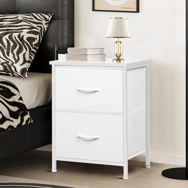 LOFTEY White Nightstand, Bedside Table with 2 Fabric Drawers, Small Kids Night