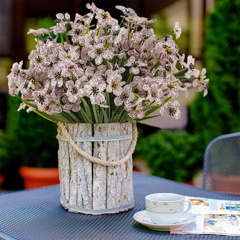 Artificial Outdoor Flowers, 8 Bundles UV Resistant Plastic Faux Violet Flowers for Garden Porch Window Box Decoration
