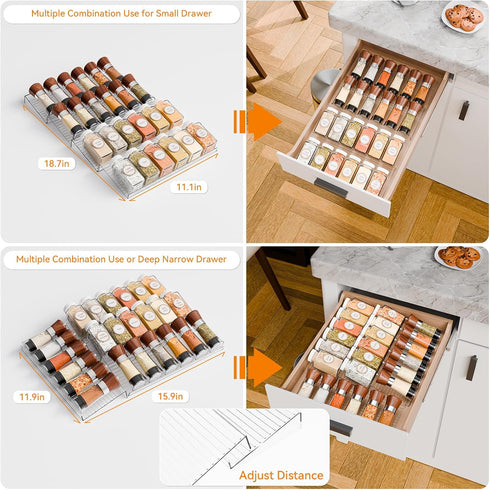 Yieach 4 Pack 11'' 22'' Adjustable In Drawer Spice Organizer - Expandable From to - Acrylic Drawer Seasoning