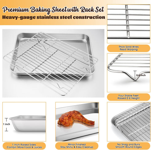 E-far Stainless Steel Baking Sheet with Rack Set, 12.4”x9.7” Cookie Sheet, Non-toxic & Dishwasher Safe
